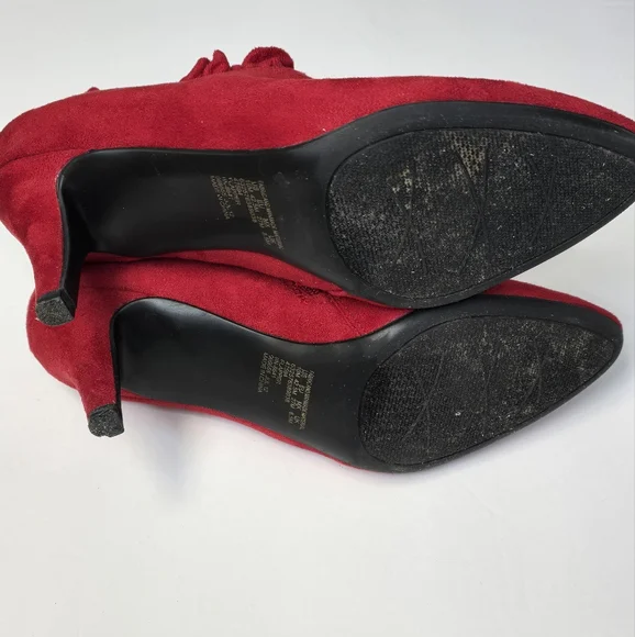 Red Ruffled Top Ankle Boots - Picture 3 of 5